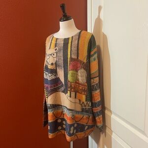 Yesno Women’s Retro Graphic Oversized Slouchy Cozy Animal Pullover Sweater‎